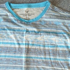 American Eagle Outfitters Men's Teal and Gray Striped Tee